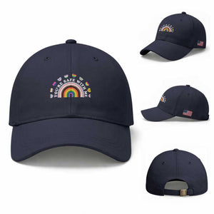 You're Safe With Me Baseball Cap LGBTQ Pride Ally Rainbow Heart TS11 Baseball Cap Universal Fit Navy Print Your Wear