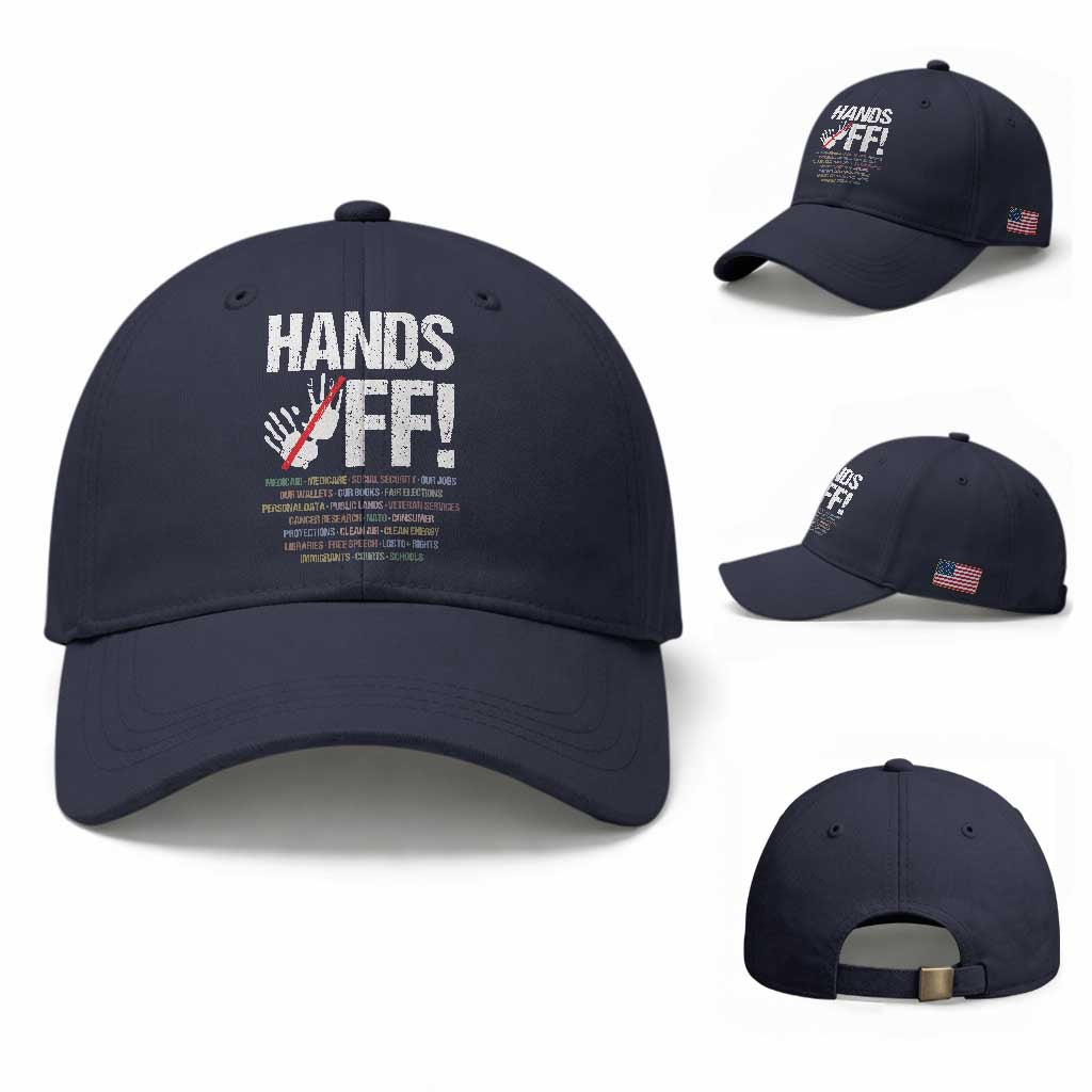 Hands Off Baseball Cap Social Security And Medicare Protest Vintage Hand Print TS11 Baseball Cap Universal Fit Navy Print Your Wear