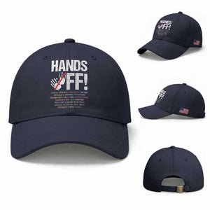 Hands Off Baseball Cap Social Security And Medicare Protest Vintage Hand Print TS11 Baseball Cap Universal Fit Navy Print Your Wear