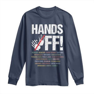 Hands Off Long Sleeve Shirt Social Security And Medicare Protest Vintage Hand Print TS11 Navy Print Your Wear