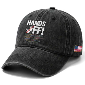 Hands Off Washed Cotton Baseball Cap Social Security And Medicare Protest Vintage Hand Print TS11 Print Your Wear