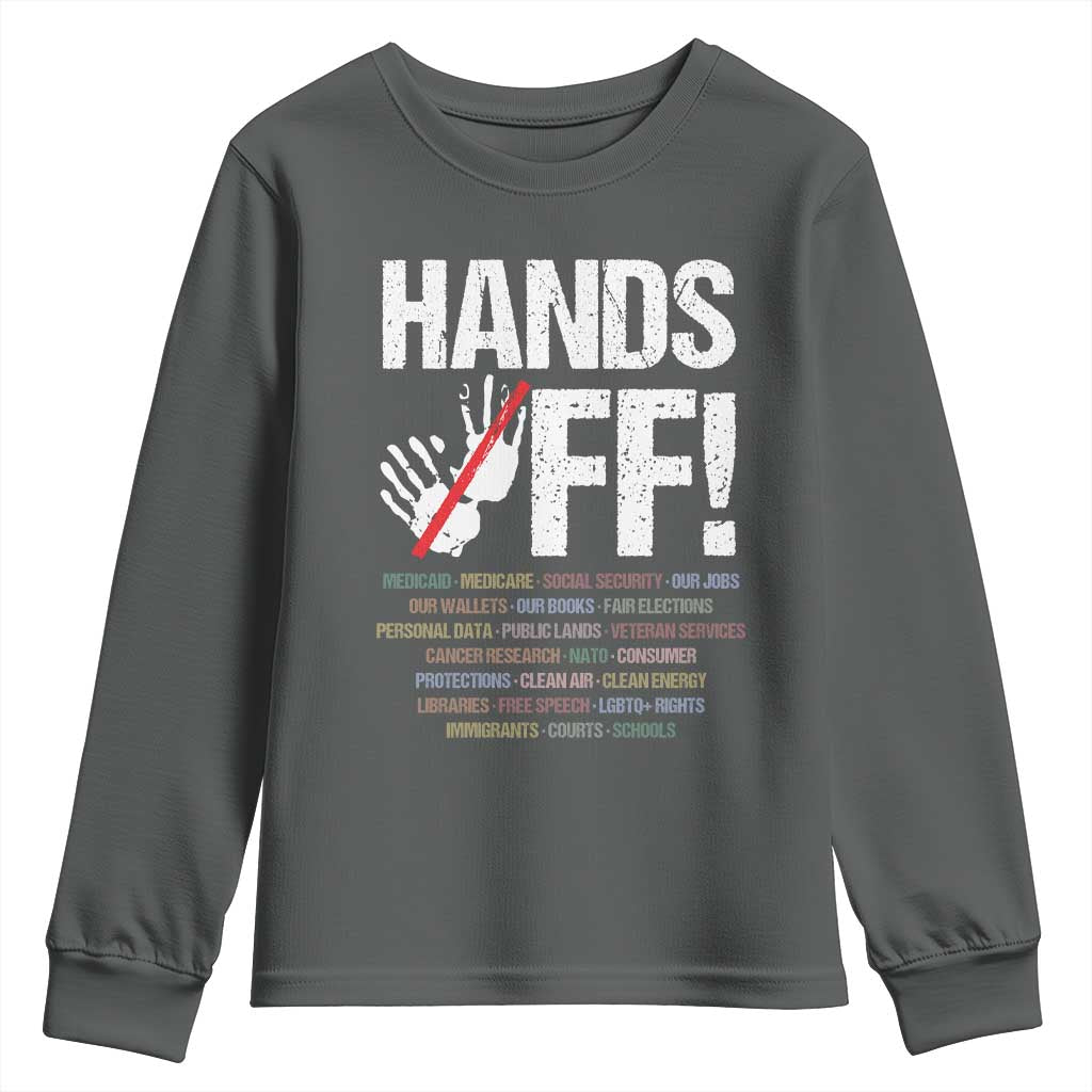 Hands Off Youth Sweatshirt Social Security And Medicare Protest Vintage Hand Print TS11 Dark Heather Print Your Wear
