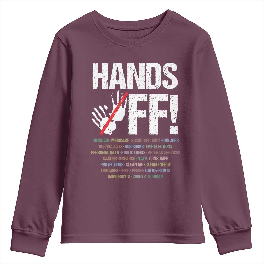 Hands Off Youth Sweatshirt Social Security And Medicare Protest Vintage Hand Print TS11 Maroon Print Your Wear