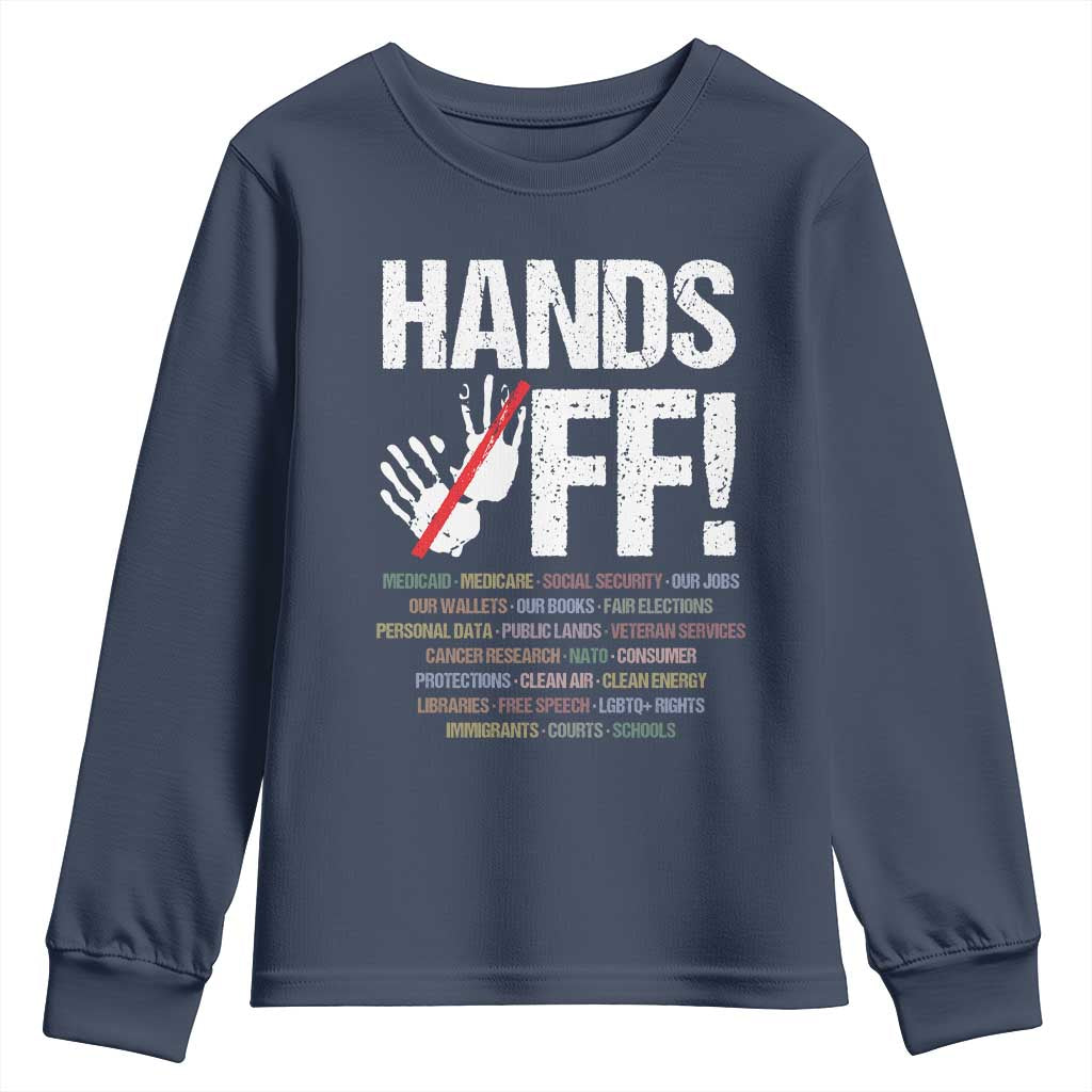Hands Off Youth Sweatshirt Social Security And Medicare Protest Vintage Hand Print TS11 Navy Print Your Wear