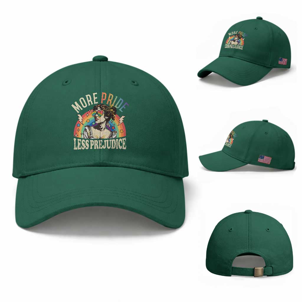 More Pride Less Prejudice Baseball Cap Pride Month LGBTQ Rainbow TS11 Baseball Cap Universal Fit Irish Green Print Your Wear
