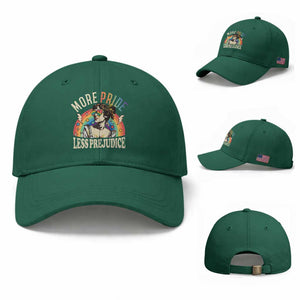 More Pride Less Prejudice Baseball Cap Pride Month LGBTQ Rainbow TS11 Baseball Cap Universal Fit Irish Green Print Your Wear