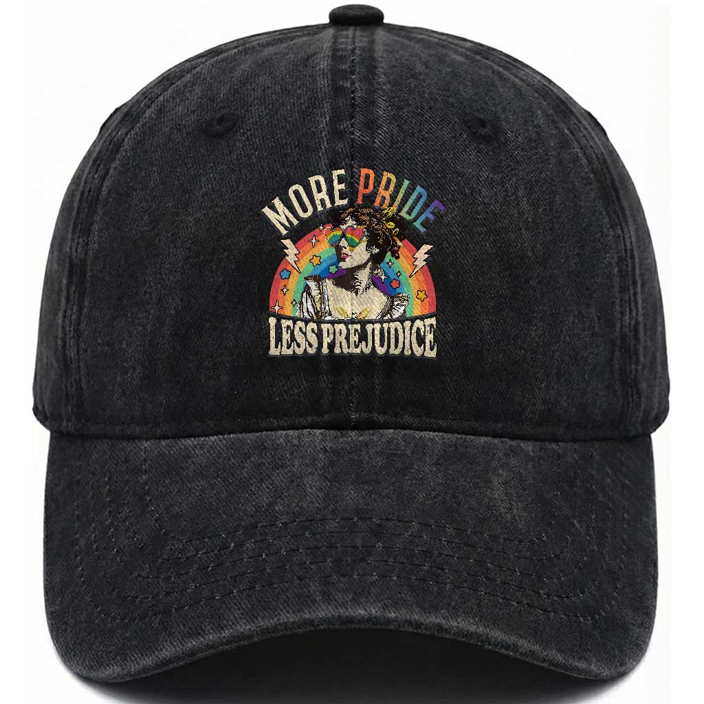 More Pride Less Prejudice Washed Cotton Baseball Cap Pride Month LGBTQ Rainbow TS11 Print Your Wear