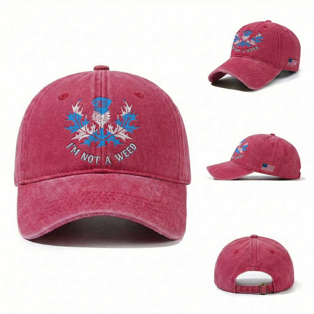 Funny Scottish Thistle I Am Not A Weed Washed Cotton Baseball Cap Scotland Flag TS11 Washed Cap Universal Fit Red Print Your Wear