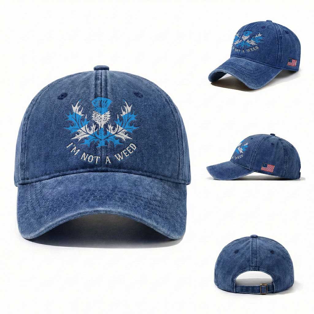 Funny Scottish Thistle I Am Not A Weed Washed Cotton Baseball Cap Scotland Flag TS11 Washed Cap Universal Fit Royal Blue Print Your Wear