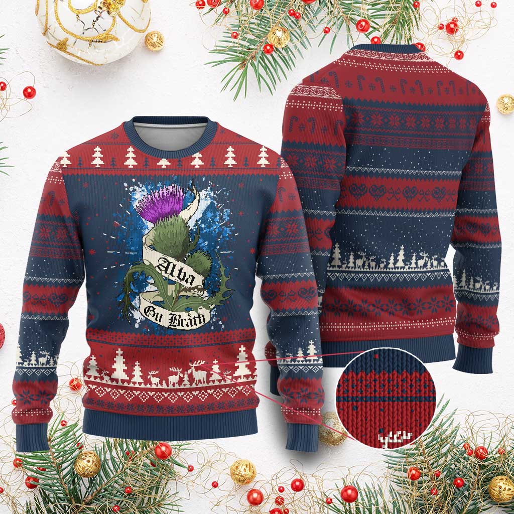 Alba Gu Brath Ugly Christmas Sweater Vintage Thistle Flower Scottish Scotland Flag Saltire TS11 Burgundy Print Your Wear