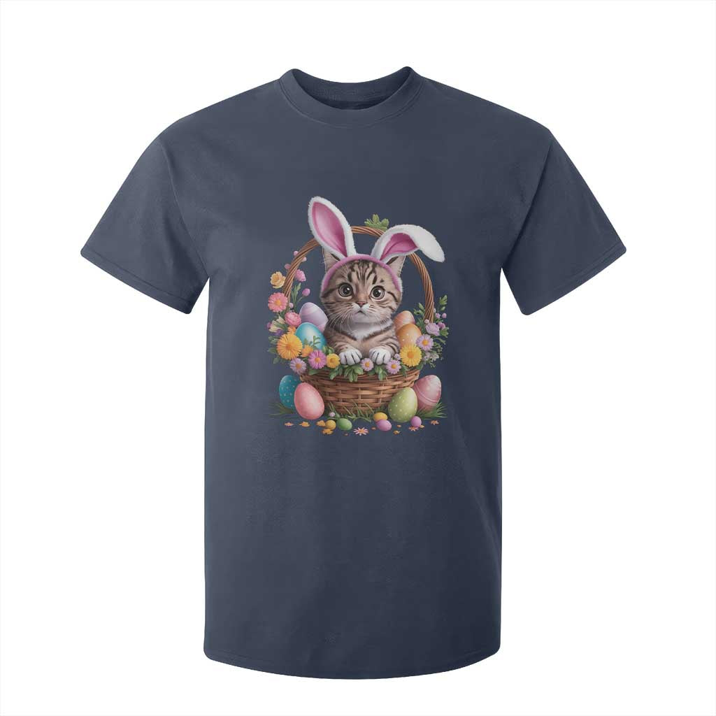 Funny Easter Day Cat Bunny Ears Egg Basket T Shirt For Kid TS11 Navy Print Your Wear