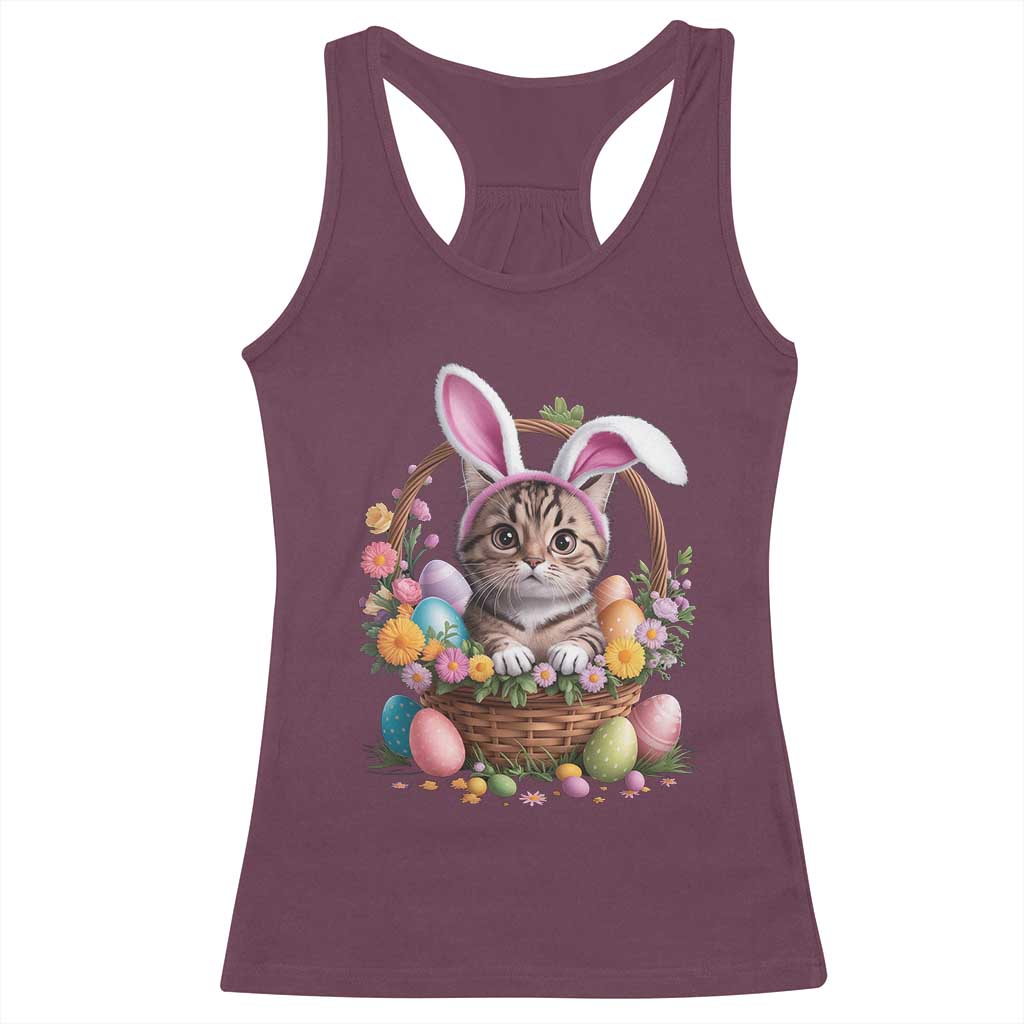 Funny Easter Day Cat Bunny Ears Egg Basket Racerback Tank Top TS11 Maroon Print Your Wear