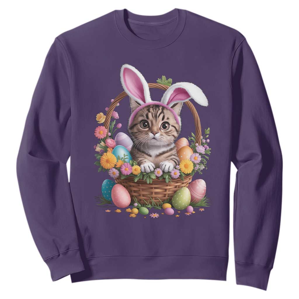 Funny Easter Day Cat Bunny Ears Egg Basket Sweatshirt TS11 Purple Print Your Wear