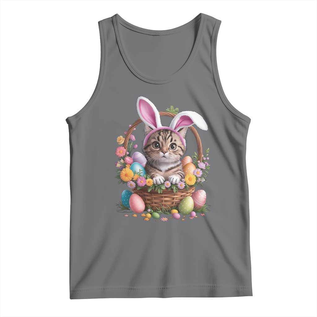 Funny Easter Day Cat Bunny Ears Egg Basket Tank Top TS11 Black Heather Print Your Wear