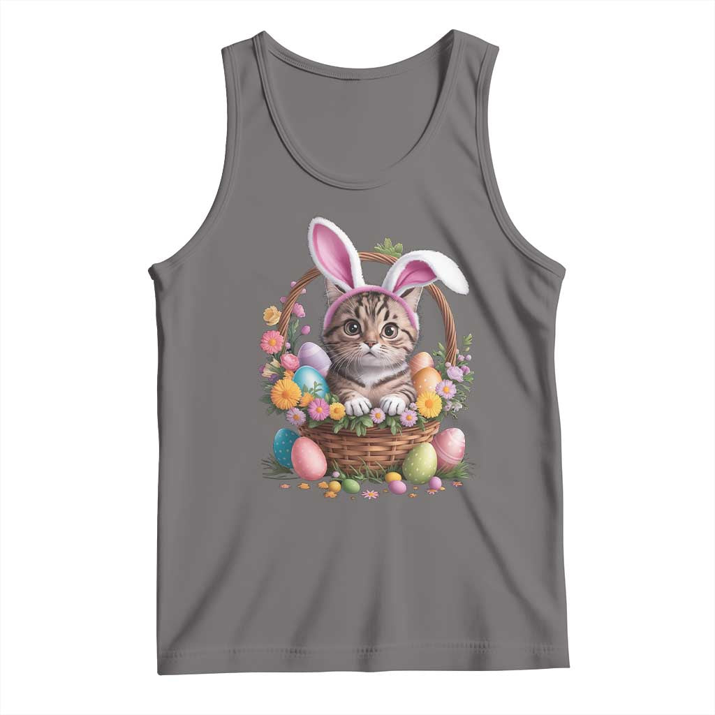 Funny Easter Day Cat Bunny Ears Egg Basket Tank Top TS11 Deep Heather Print Your Wear