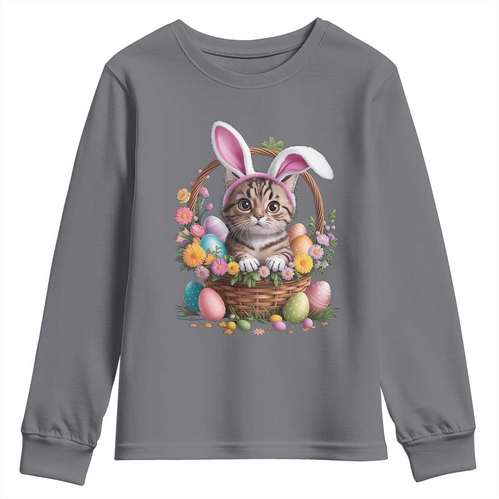 Funny Easter Day Cat Bunny Ears Egg Basket Youth Sweatshirt TS11 Charcoal Print Your Wear