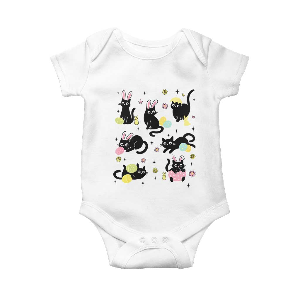 Funny Black Cat With Bunny Eggs Easter Day Baby Onesie TS11 White Print Your Wear