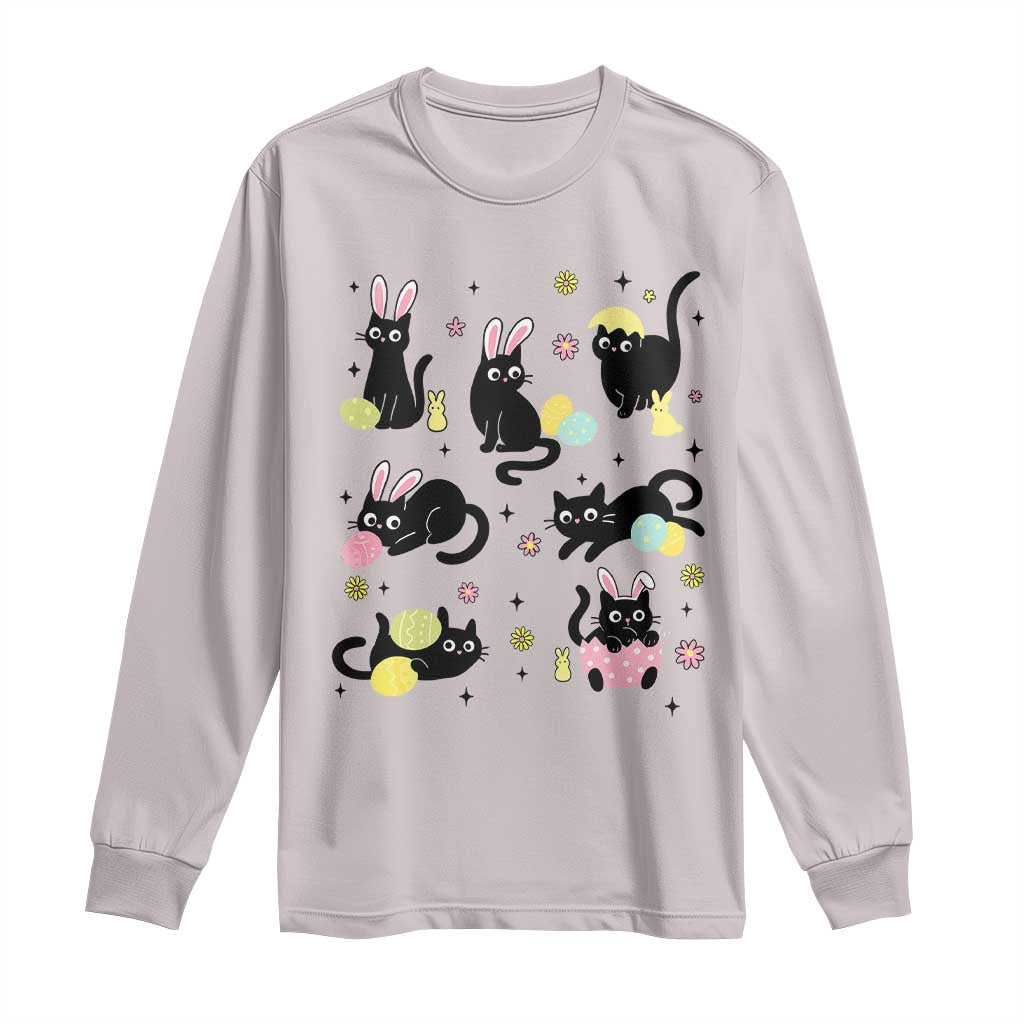Funny Black Cat With Bunny Eggs Easter Day Long Sleeve Shirt TS11 Ice Gray Print Your Wear