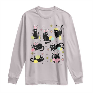 Funny Black Cat With Bunny Eggs Easter Day Long Sleeve Shirt TS11 Ice Gray Print Your Wear