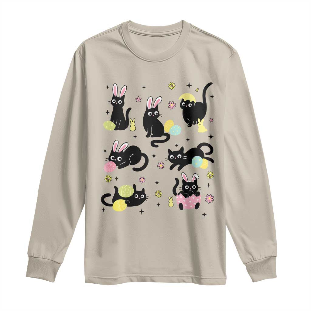 Funny Black Cat With Bunny Eggs Easter Day Long Sleeve Shirt TS11 Sand Print Your Wear