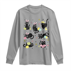 Funny Black Cat With Bunny Eggs Easter Day Long Sleeve Shirt TS11 Sport Gray Print Your Wear