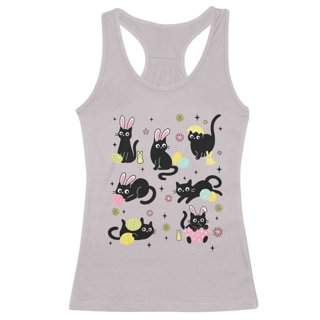 Funny Black Cat With Bunny Eggs Easter Day Racerback Tank Top TS11 Ice Gray Print Your Wear