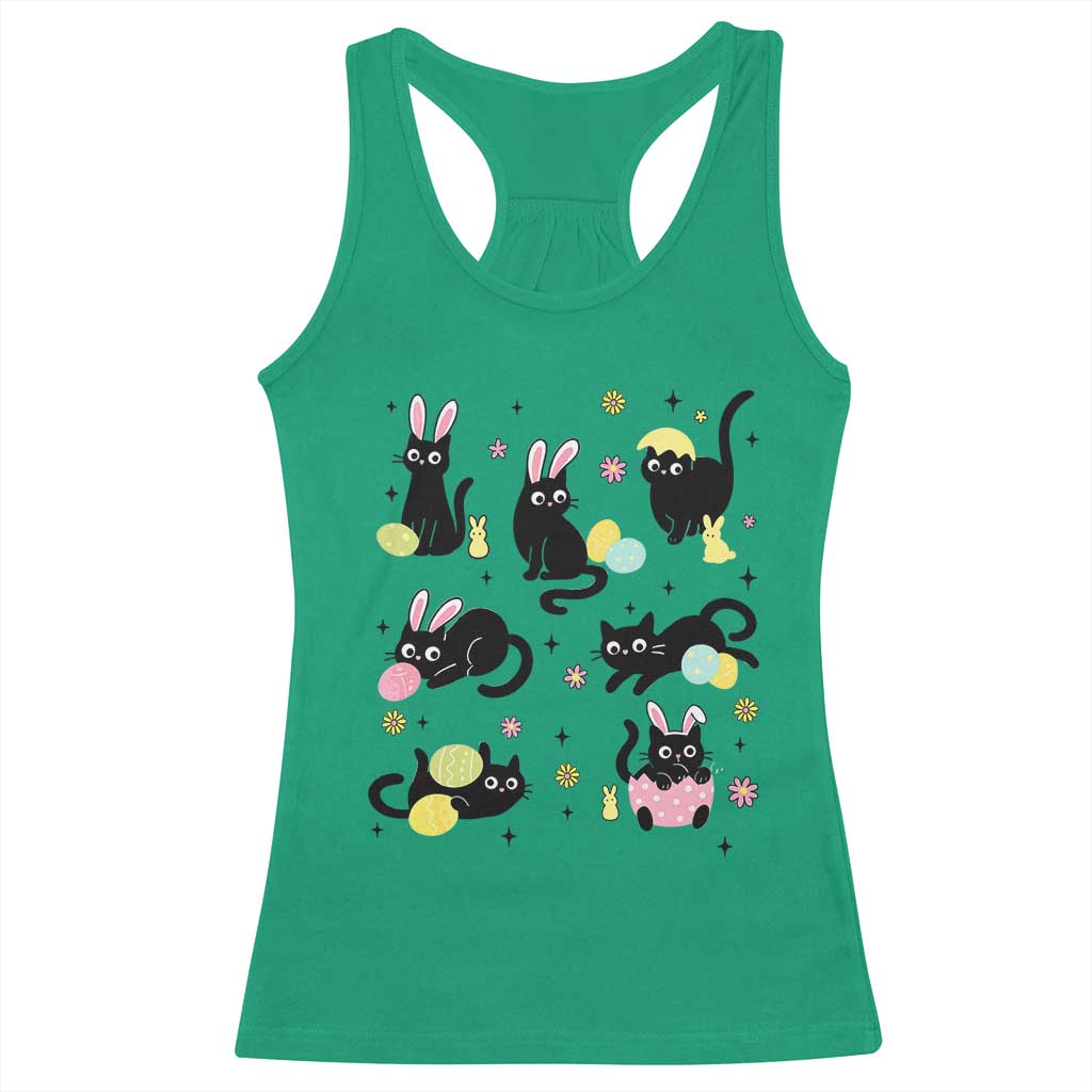 Funny Black Cat With Bunny Eggs Easter Day Racerback Tank Top TS11 Irish Green Print Your Wear