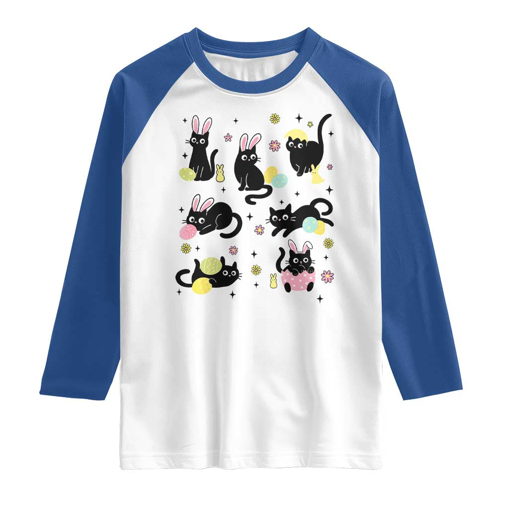 Funny Black Cat With Bunny Eggs Easter Day Raglan Shirt TS11 White Royal Print Your Wear