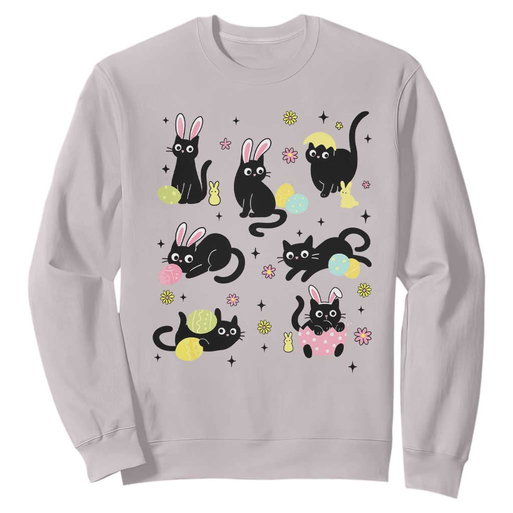 Funny Black Cat With Bunny Eggs Easter Day Sweatshirt TS11 Ice Gray Print Your Wear