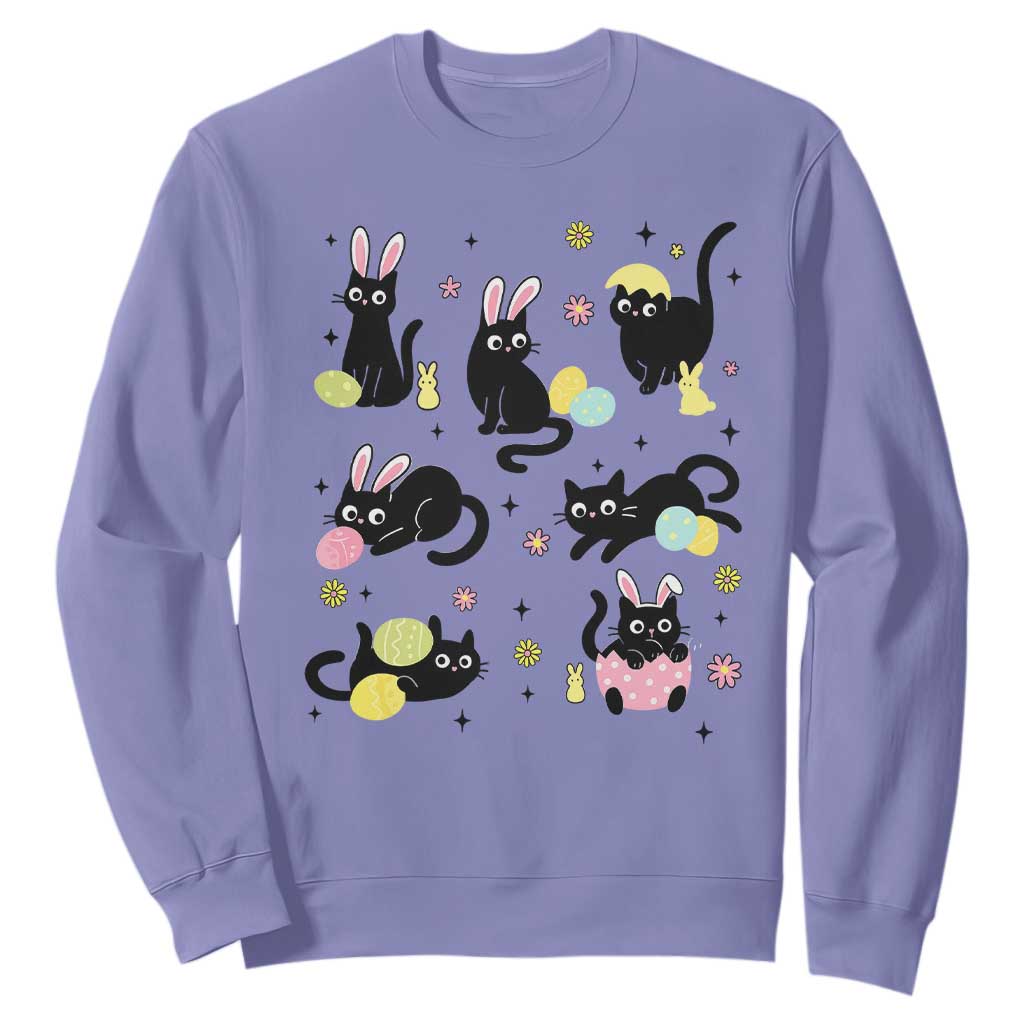 Funny Black Cat With Bunny Eggs Easter Day Sweatshirt TS11 Violet Print Your Wear