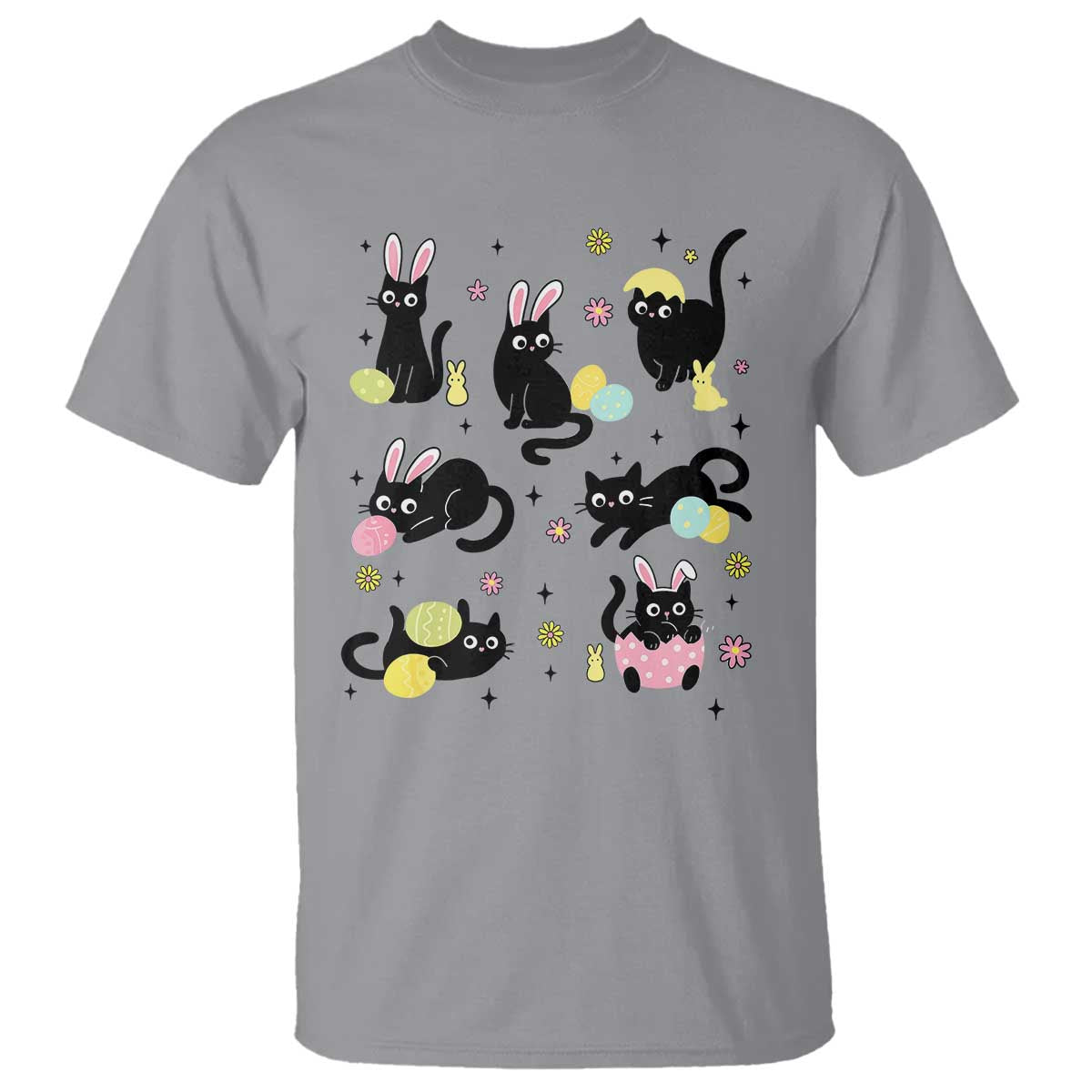 Funny Black Cat With Bunny Eggs Easter Day T Shirt TS11 Sport Gray Print Your Wear