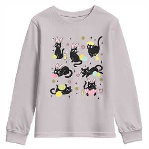 Funny Black Cat With Bunny Eggs Easter Day Youth Sweatshirt TS11 Ice Gray Print Your Wear