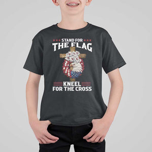 Christian Faith T Shirt For Kid 4th Of July Stand For The Flag Kneel For The Cross USA Flag TS11 Black Print Your Wear