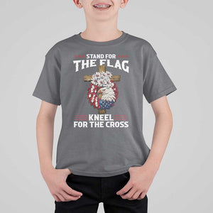 Christian Faith T Shirt For Kid 4th Of July Stand For The Flag Kneel For The Cross USA Flag TS11 Charcoal Print Your Wear