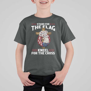 Christian Faith T Shirt For Kid 4th Of July Stand For The Flag Kneel For The Cross USA Flag TS11 Dark Heather Print Your Wear