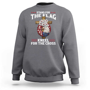 Christian Faith Sweatshirt 4th Of July Stand For The Flag Kneel For The Cross USA Flag TS11 Charcoal Print Your Wear