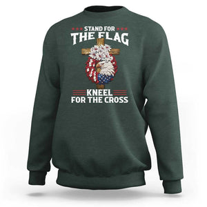 Christian Faith Sweatshirt 4th Of July Stand For The Flag Kneel For The Cross USA Flag TS11 Dark Forest Green Print Your Wear