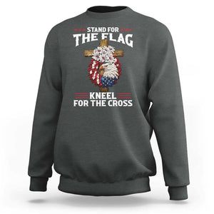 Christian Faith Sweatshirt 4th Of July Stand For The Flag Kneel For The Cross USA Flag TS11 Dark Heather Print Your Wear