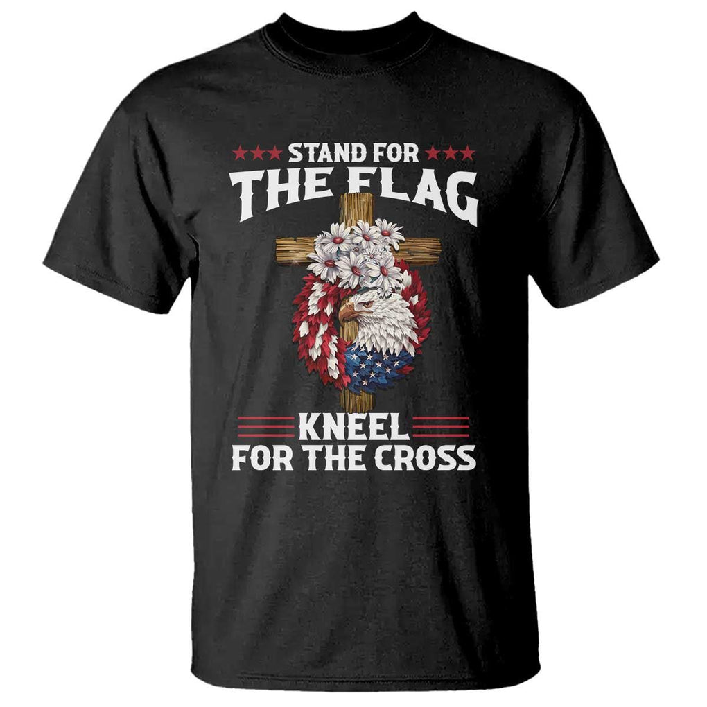 Christian Faith T Shirt 4th Of July Stand For The Flag Kneel For The Cross USA Flag TS11 Black Print Your Wear