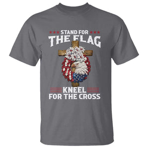 Christian Faith T Shirt 4th Of July Stand For The Flag Kneel For The Cross USA Flag TS11 Charcoal Print Your Wear