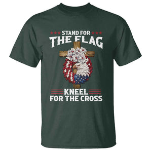 Christian Faith T Shirt 4th Of July Stand For The Flag Kneel For The Cross USA Flag TS11 Dark Forest Green Print Your Wear