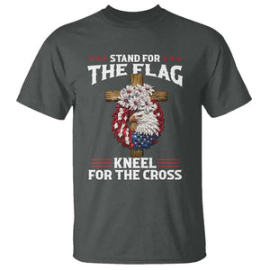 Christian Faith T Shirt 4th Of July Stand For The Flag Kneel For The Cross USA Flag TS11 Dark Heather Print Your Wear