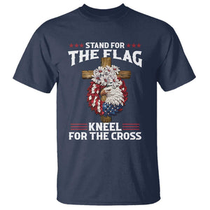 Christian Faith T Shirt 4th Of July Stand For The Flag Kneel For The Cross USA Flag TS11 Navy Print Your Wear