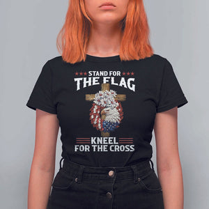 Christian Faith T Shirt For Women 4th Of July Stand For The Flag Kneel For The Cross USA Flag TS11 Black Print Your Wear