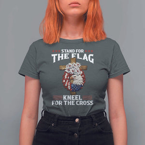 Christian Faith T Shirt For Women 4th Of July Stand For The Flag Kneel For The Cross USA Flag TS11 Dark Heather Print Your Wear