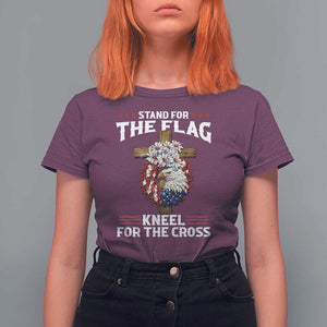 Christian Faith T Shirt For Women 4th Of July Stand For The Flag Kneel For The Cross USA Flag TS11 Maroon Print Your Wear