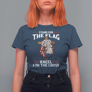 Christian Faith T Shirt For Women 4th Of July Stand For The Flag Kneel For The Cross USA Flag TS11 Navy Print Your Wear