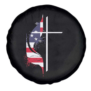 4th Of July Spare Tire Cover Christian Faith American Flag Cross TS11 Print Your Wear