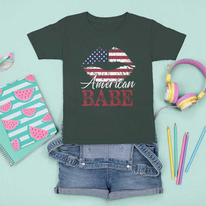 Funny 4th Of July T Shirt For Kid American Babe Flag Vintage Lips TS11 Dark Forest Green Print Your Wear