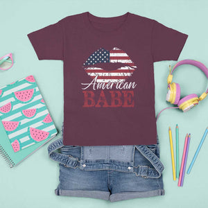 Funny 4th Of July T Shirt For Kid American Babe Flag Vintage Lips TS11 Maroon Print Your Wear